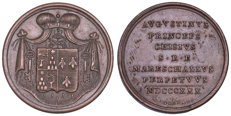STATO PONTIFICIO. SEDE VACANTE 1830-1831. Medaglia in bronzo emessa dai Maresciallo del Conclave Principe Agostino Chigi (prima variante).  - Auction Numismatics - Cambi Casa d'Aste