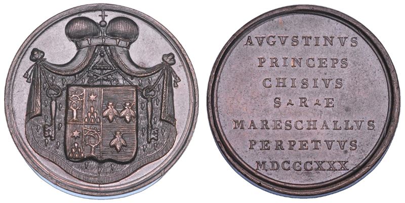 STATO PONTIFICIO. SEDE VACANTE 1830-1831. Medaglia in bronzo emessa dal Maresciallo del Conclave Principe Agostino Chigi (terza variante).  - Asta Numismatica - Cambi Casa d'Aste