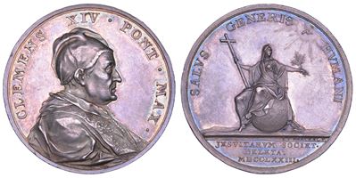 Clemente XIV (Gian Vincenzo Antonio Ganganelli), Medaglia in argento, 1773, Cacciata dei Gesuiti