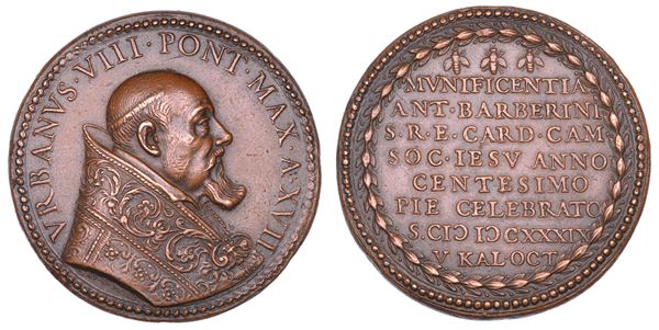 STATO PONTIFICIO. URBANO VIII (Maffeo Barberini), 1623-1644. Medaglia  in bronzo 1639. Centenario dell'ordine dei Gesuiti.