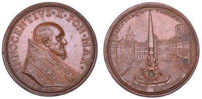 Innocenzo X (Giovanni Battista Pamphilj), Medaglia in bronzo commemorativa della costruzione dell...