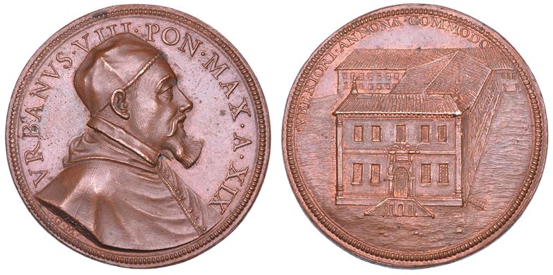 STATO PONTIFICIO. URBANO VIII (Maffeo Barberini), 1623-1644. Medaglia annuale in bronzo 1642/A. XIX. I nuovi edifici dell'Annona.  - Auction Numismatics - Cambi Casa d'Aste