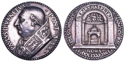 Pietro Barbo, Medaglia in argento del 1470 sullo Stato Pontificio. Costruzione della nuova abside...