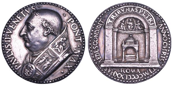 STATO PONTIFICIO. PAOLO II (Pietro Barbo), 1464-1471. Medaglia in argento 1470. Costruzione della nuova abside dell'antica basilica vaticana.