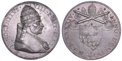 INNOCENZO VIII (Giovanni Battista Cibo), Medaglia di restituzione in argento, 1484-1492