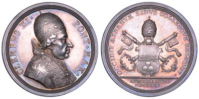 Clemente XI (Giovanni Francesco Albani), Medaglia in argento commemorativa della morte del Pontef...