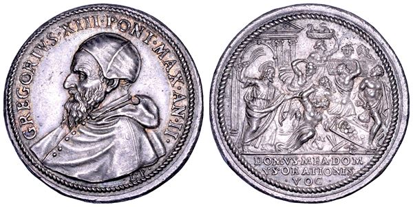 STATO PONTIFICIO. GREGORIO XIII (Ugo Boncompagni), 1572-1585. Medaglia in argento A. II. Riforma del Clero Cattolico.