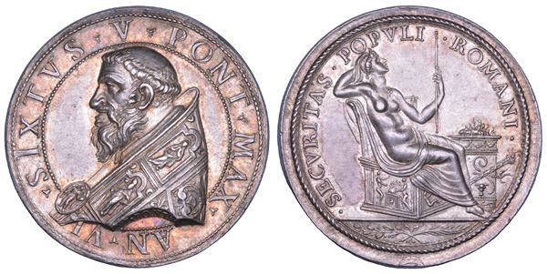 STATO PONTIFICIO. SISTO V (Felice Peretti), 1585-1590. Medaglia in argento A. VI (1590).  In onore di Sisto V.