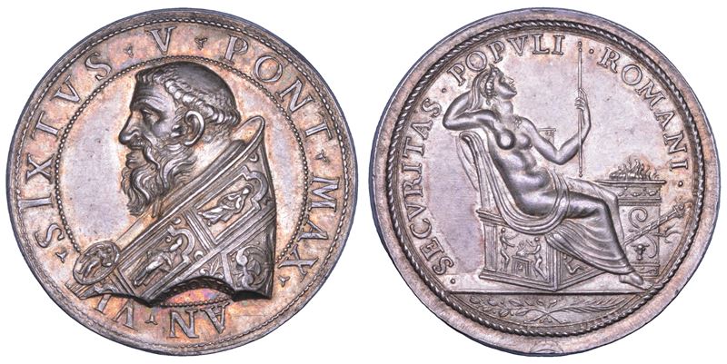 STATO PONTIFICIO. SISTO V (Felice Peretti), 1585-1590. Medaglia in argento A. VI (1590).  In onore di Sisto V.  - Asta Numismatica - Cambi Casa d'Aste