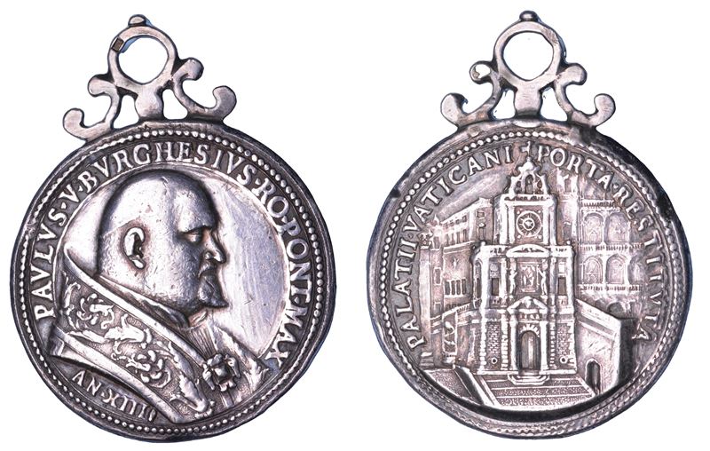STATO PONTIFICIO. PAOLO V (Camillo Borghese), 1605-1621. Medaglia in argento (1618)/A. XIIII. Ricostruzione della Porta Vaticana.  - Asta Numismatica - Cambi Casa d'Aste