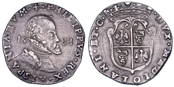 MILANO. FILIPPO II D'ASBURGO, 1554-1598. Mezzo scudo d'argento 1588
