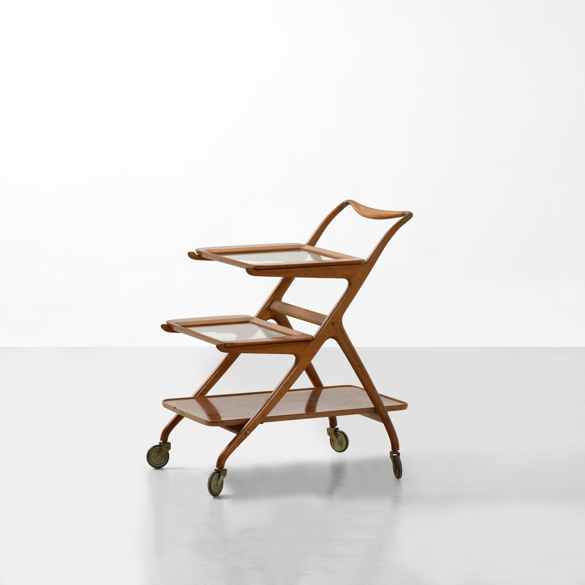Cesare Lacca - Carrello in legno con piani in cristallo