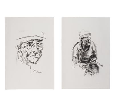 Autore non identificato, Due disegni a carboncino raffiguranti personaggi