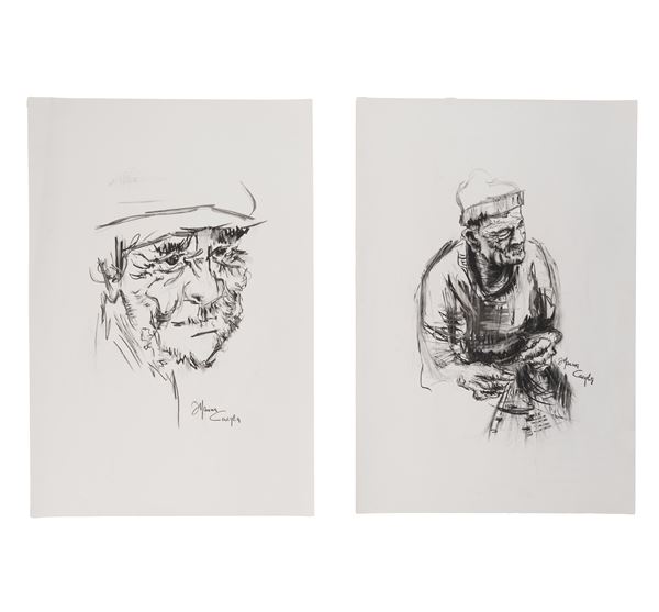 Due disegni a carboncino raffiguranti personaggi