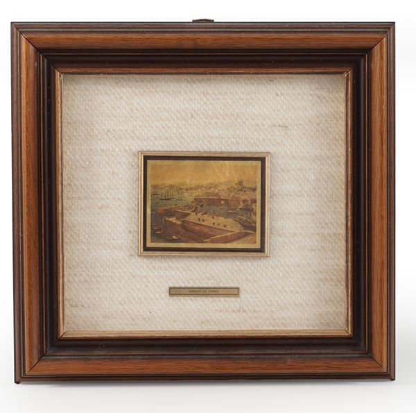 Incisione su lamina raffigurante porto di Genova