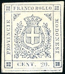 1859 - 20 cent. ardesia violaceo (15), gomma originale, perfetto. Bello e molto fresco. Cert. E.Diena.