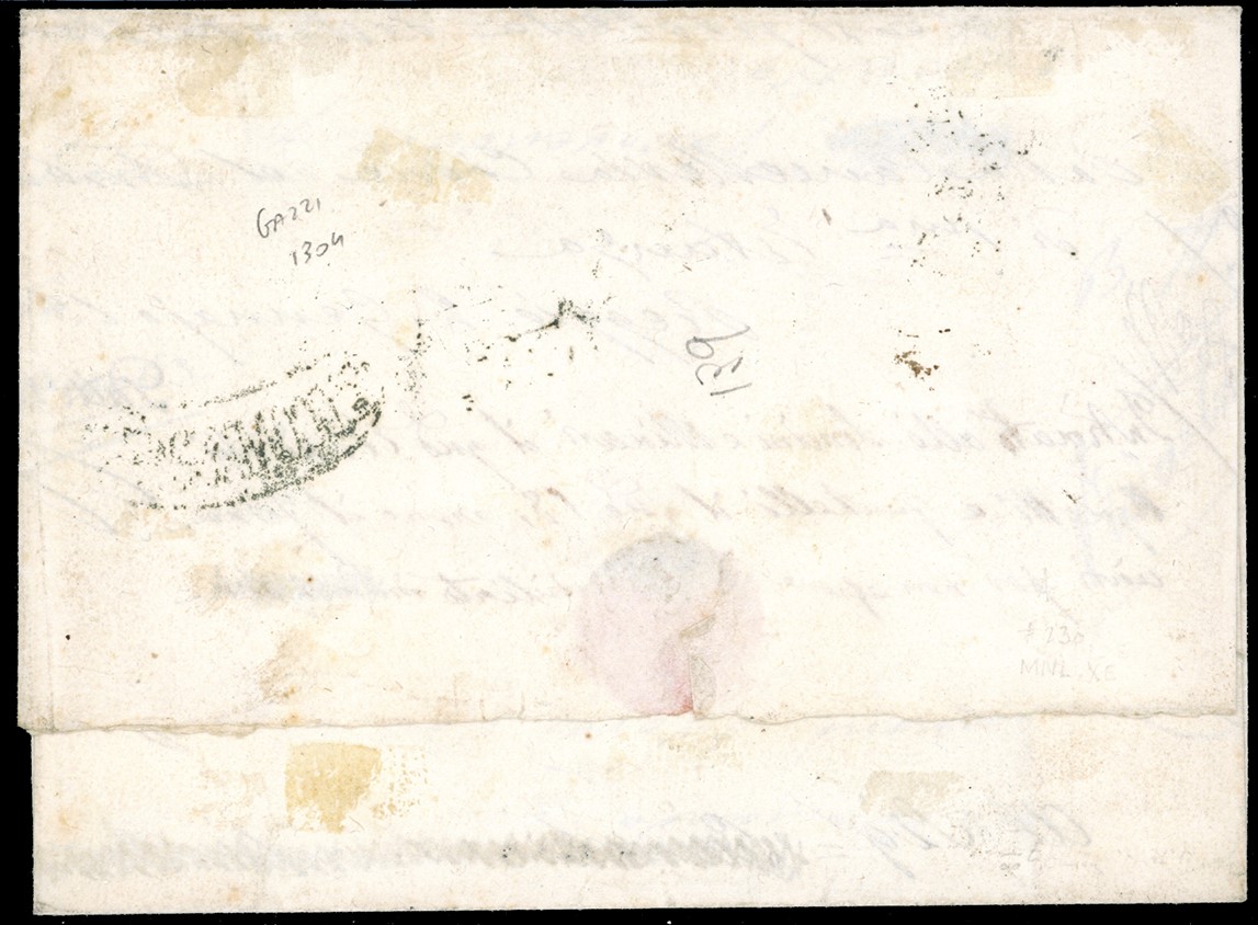 1860, Francobollo bistro arancio da 80 cent. e francobollo verde da 5 cent. su lettera raccomanda...