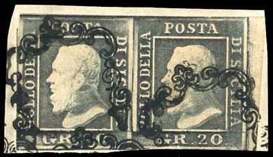 1859, 20 Grana Ardesia Violaceo, Coppia Orizzontale, Usata