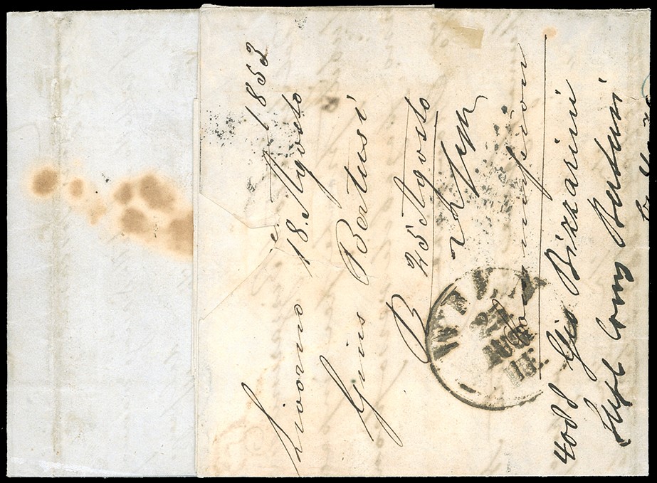 Raybaudi, 6 crazie azzurro scuro su azzurro (1855)