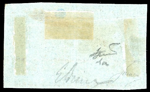 1851, 1 quattrino nero su azzurro, coppia orizzontale con varietà di cliché (1a)