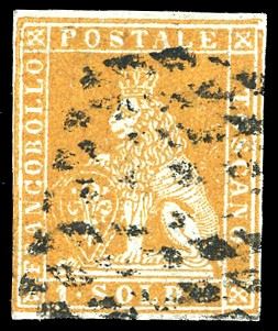 1851 - 1 soldo ocra su grigio (2), usato, perfetto e molto fresco. A.Diena, Bagagli, cert. Ferrario.