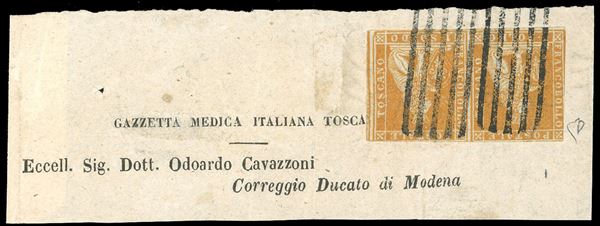 1851 - 1 soldo bistro arancio su grigio (2d), coppia orizzontale, un esemplare con bella varietà di  [..]