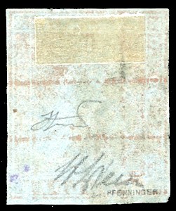 Alberto Diena, 1851 - 2 soldi scarlatto, francobollo usato con ampi margini