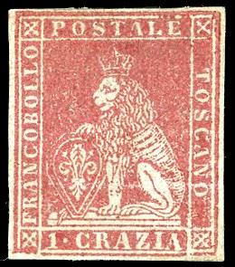 1851 - 1 crazia carminio chiaro su grigio (4), nuovo, gomma originale, perfetto e ben marginato. Raro. A.Diena, cert. E.Diena.