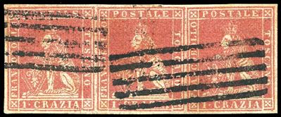A. Diena, Francobollo 1851 - Crazia carminio chiaro su grigio
