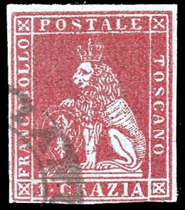 1851 - 1 crazia carminio cupo su azzurro (4a), usato, perfetto. Ferrario.  - Asta Filatelia - Cambi Casa d'Aste