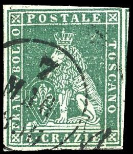 1851 - 4 crazie verde su grigio (6), usato, perfetto e ben marginato. Em.Diena, G.Oliva, Fiecchi, Chiavarello.  - Auction Philately - Cambi Casa d'Aste