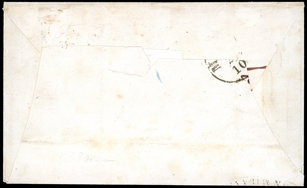 1854, 6 crazie indaco su grigio su lettera da Livorno a Milano