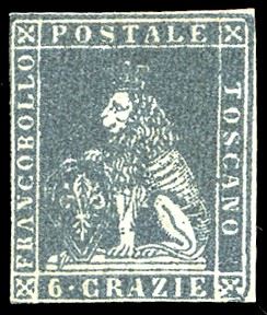1851 - 6 crazie grigio scuro su grigio, varietà di clichè (7f), intaccato in basso e a sinistra, nuovo, gomma originale, molto fresco. Comunque raro, occassione. Cert. Cilio e Ferrario.
