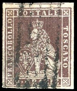 1851 - 9 crazie bruno violaceo su grigio (8), usato, perfetto e ben marginato su tutti i lati. A.Diena, Ferrario.  - Auction Philately - Cambi Casa d'Aste