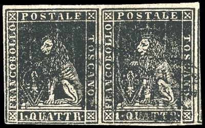 A. Diena, 1 Quattrino Nero del 1857, II Emissione, Coppia Orizzontale, Usata