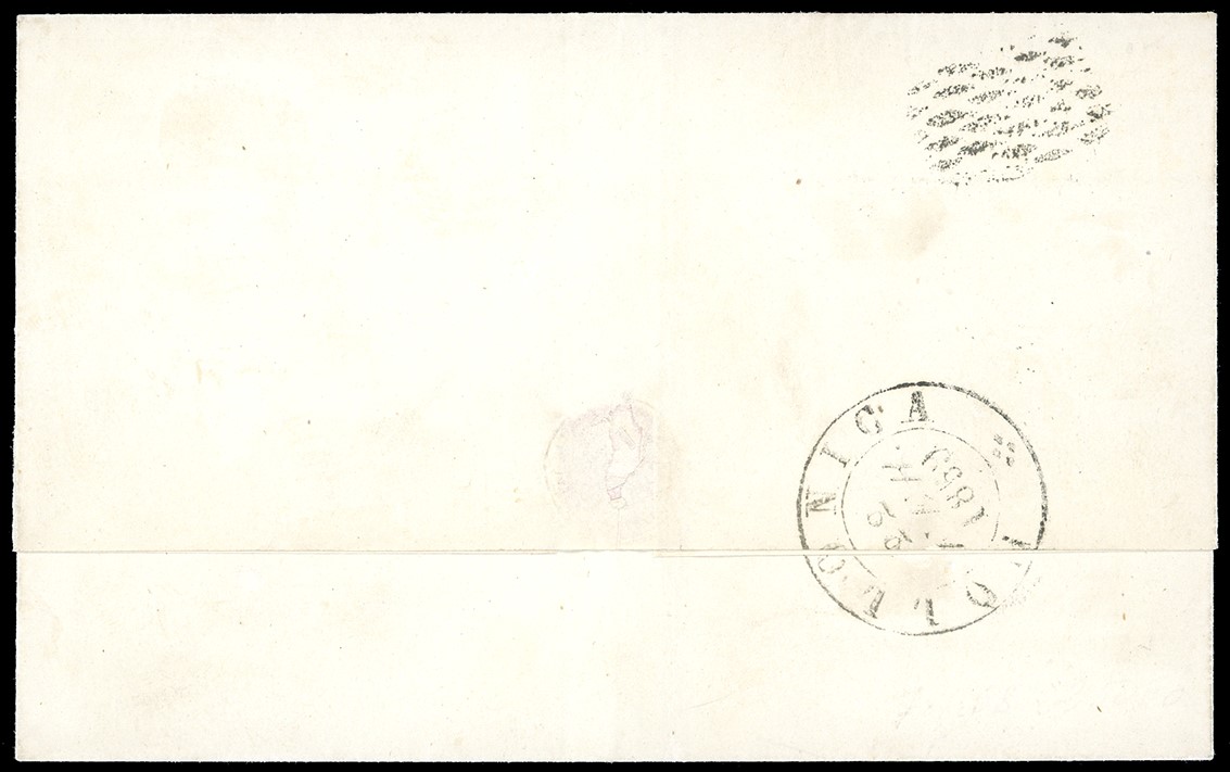 1859, 1 Crazia Carminio, II Emissione, coppia perfetta su lettera da Massa Marittima a Follonica