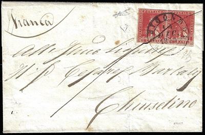 1859, 1 Crazia Carminio, II Emissione (12), Coppia Perfetta su Lettera da Radicondoli per Chiusdi...