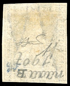 A. Diena, 1859 - 9 crazie bruno lillaceo, filigrana a linee ondulate, usato con annullo leggero