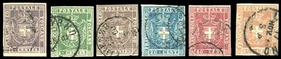 1860, L'emissione completa dei francobolli senza il 3 lire (17/22), usati