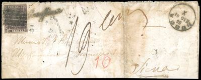 Francobollo, 1 centesimo violetto bruno, isolato su lettera da Lucca a Siena, 1861
