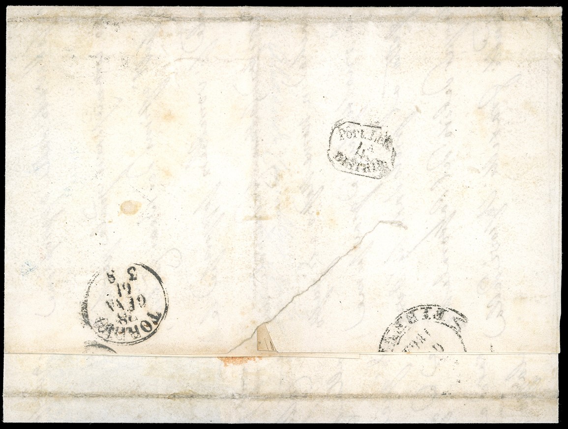 1861, 5 cent. verde (18), blocco di quattro su lettera