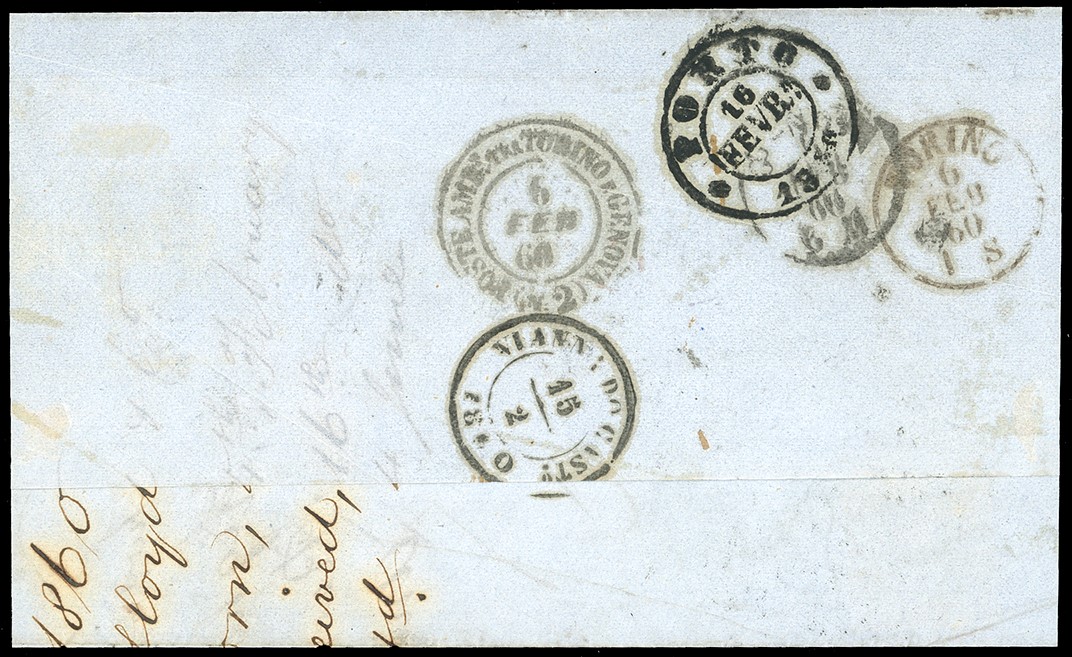 1860, 10 centesimi bruno, circolare per l'estero da Livorno a Oporto