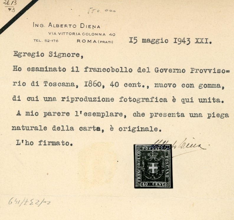 1859, 40 centesimi carminio, gomma originale, nuovo