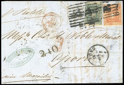Franco di Livorno, 1860 - 80 cent. carnicino e 20 cent. azzurro grigio verdastro chiaro su letter...