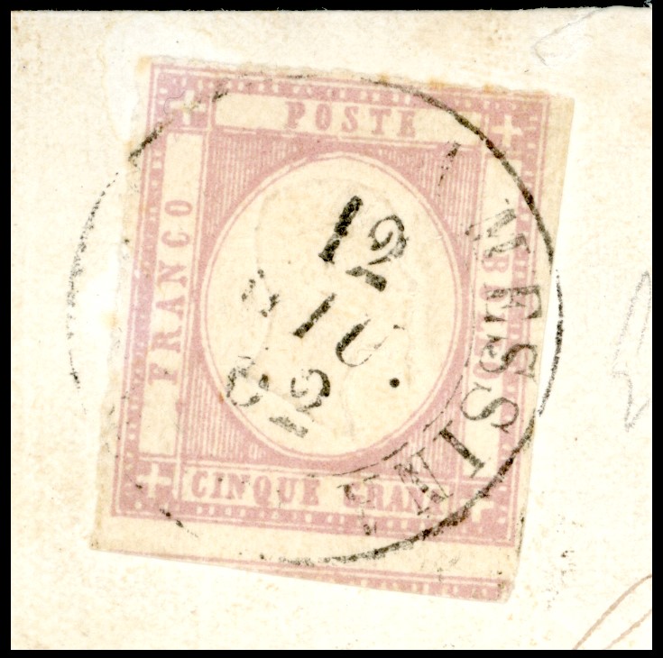 1862, DA ANCONA A MESSINA, punti R2 - 5 grana, su sovracoperta di lettera trasmessa, Messina