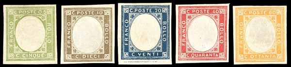 1861 - Non emessi, serie completa (1/5), gomma originale integra, perfetti, molto belli. Ferrario.