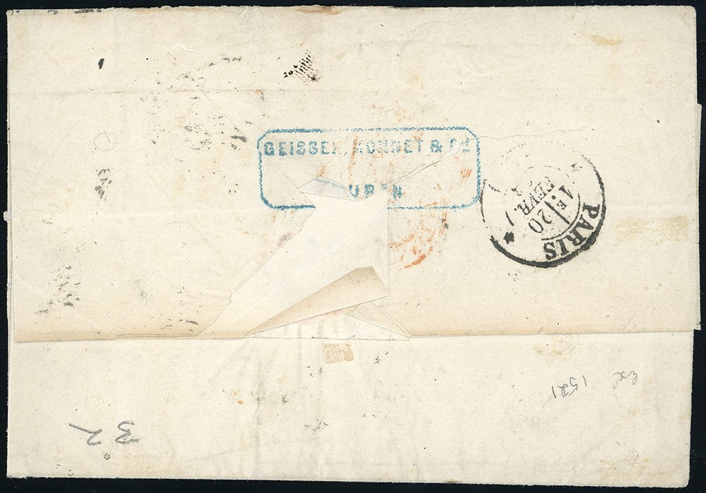 1863, 20 cent. indaco chiaro, due coppie verticali su sovracoperta di lettera da Torino a Parigi