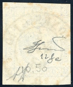 1863, 15 centesimi litografico, I tipo, senza stampa di riquadro a sinistra
