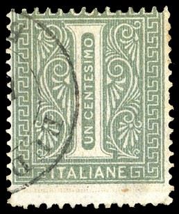 1863 - 1 cent. De La Rue, tiratura di Londra, dentellatura orizzontale fortemente spostata in alto, senza il tassello "Poste" (L14), usato, ottimo stato. Interessante ed appariscente varietà. Non catalogata. Ferrario.  - Auction Philately - Cambi Casa d'Aste