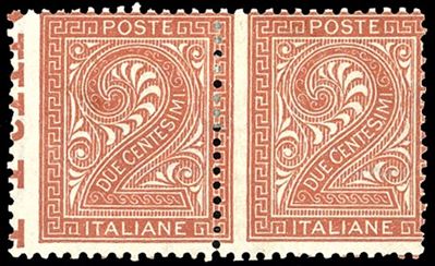 1866, 2 cent. De La Rue, coppia orizzontale con dentellatura verticale spostata